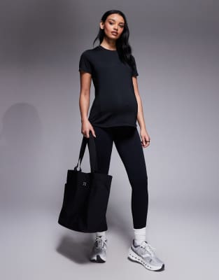 4505 Maternity - Nahtlose Sport-Leggings in Schwarz mit hohem Bund und feiner Rippenstruktur, Umstandsmode