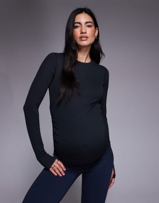 4505 Maternity Plush Handle Rib Long Sleeve Warmup Top In Blue