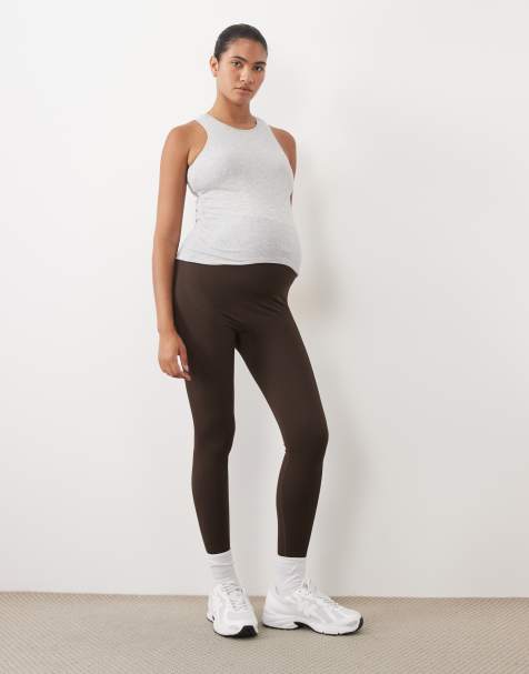 4505 Maternity seamless baby rib leggings med hög midja för gym i chocolate - view 1