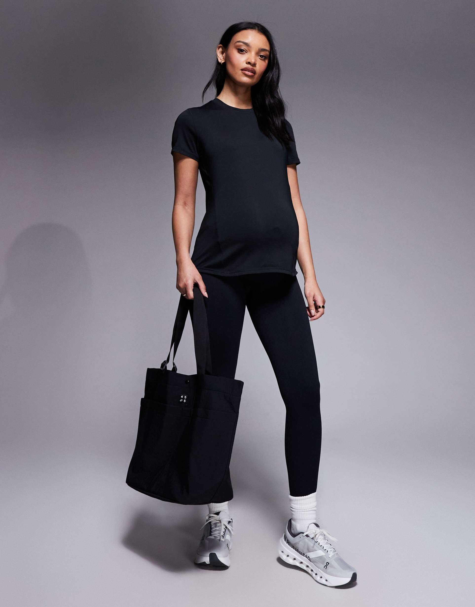 4505 maternity seamless rib knit high waist gym leggings in black