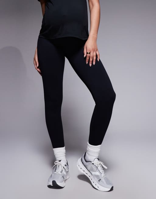4505 Maternity - Sømløse og ribstrikkede sorte trænings-leggings med høj talje, 2 af 5