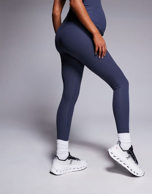 4505 Maternity soft touch rib high waist gym legging in blue gray , 5 of 5