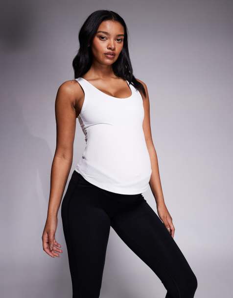 4505 Maternity soft touch ribbed tank top with inner bra in white - view 1