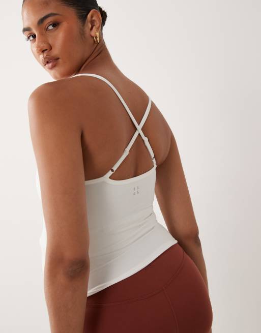 4505 Maternity soft touch scoop neck singlet with inner bra and adjustable straps in white, 2 of 4