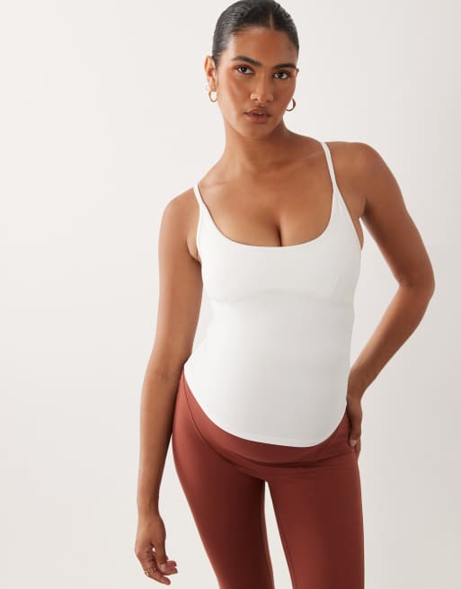 4505 Maternity soft touch scoop neck singlet with inner bra and adjustable straps in white, 3 of 4