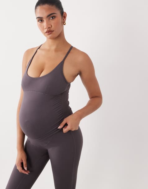 4505 Maternity soft touch scoop neck tank top with shelf bra and adjustable straps in storm gray - view 1