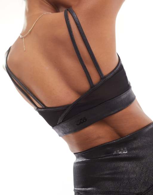 4505 medium support sports bra in cracked leather effect in black , 4 of 4