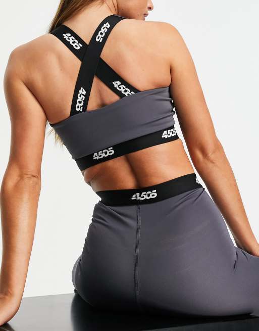 4505 medium support sports bra with branded elastic in grey 