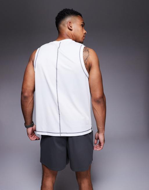 4505 mesh drop armhole singlet with contrast seams in white, 4 of 4