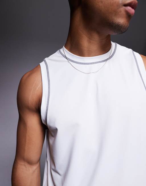 4505 mesh drop armhole vest with contrast seams in white, 3 of 4