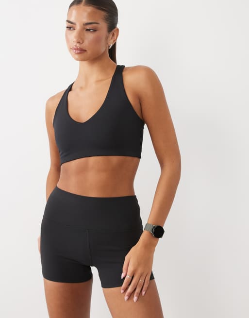 4505 micro rib 3"" high waist legging short in black, 2 of 5