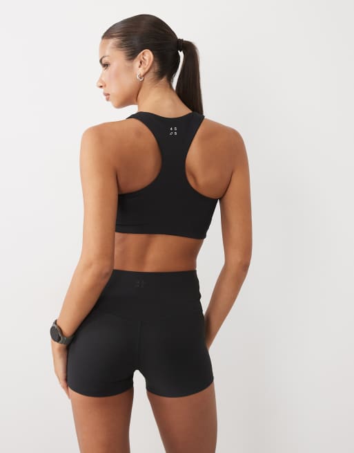 4505 micro rib 3"" high waist legging short in black, 3 of 5