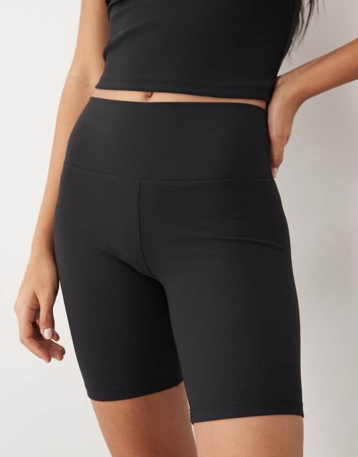 4505 micro rib 8"" high waist legging short in black, 3 of 5
