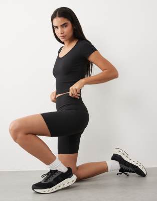 4505 Micro Rib 8" High Waist Legging Shorts In Black