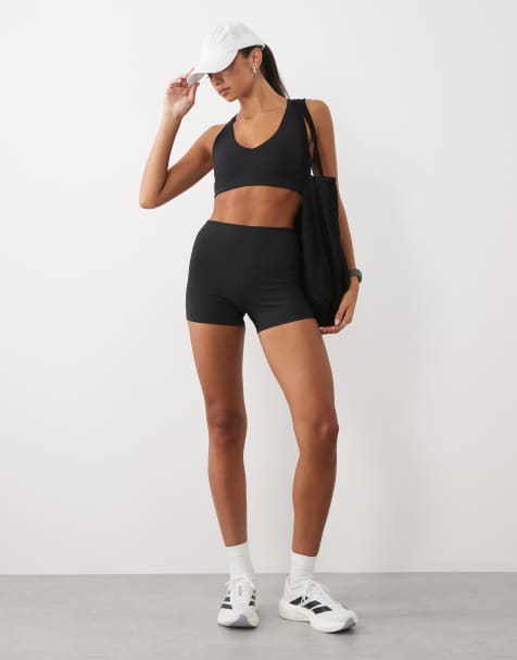 4505 micro rib 8cm high waist legging shorts in black - view 1