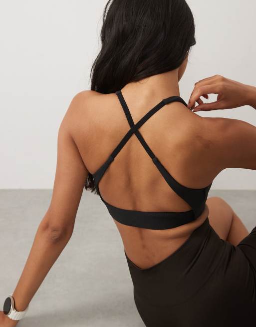 4505 micro rib cross back medium support sports bra in black, 4 of 4