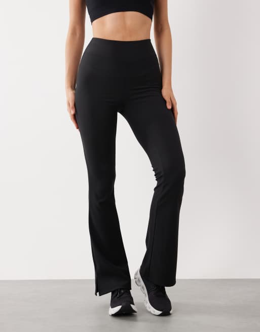 4505 micro rib high waist slim kick yoga leggings with side split in black, 2 of 5