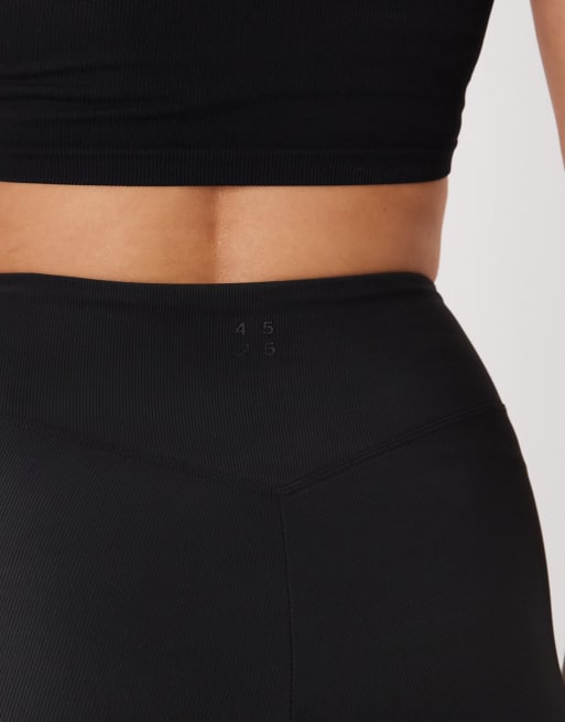 4505 micro rib high waist slim kick yoga leggings with side split in black, 4 of 5