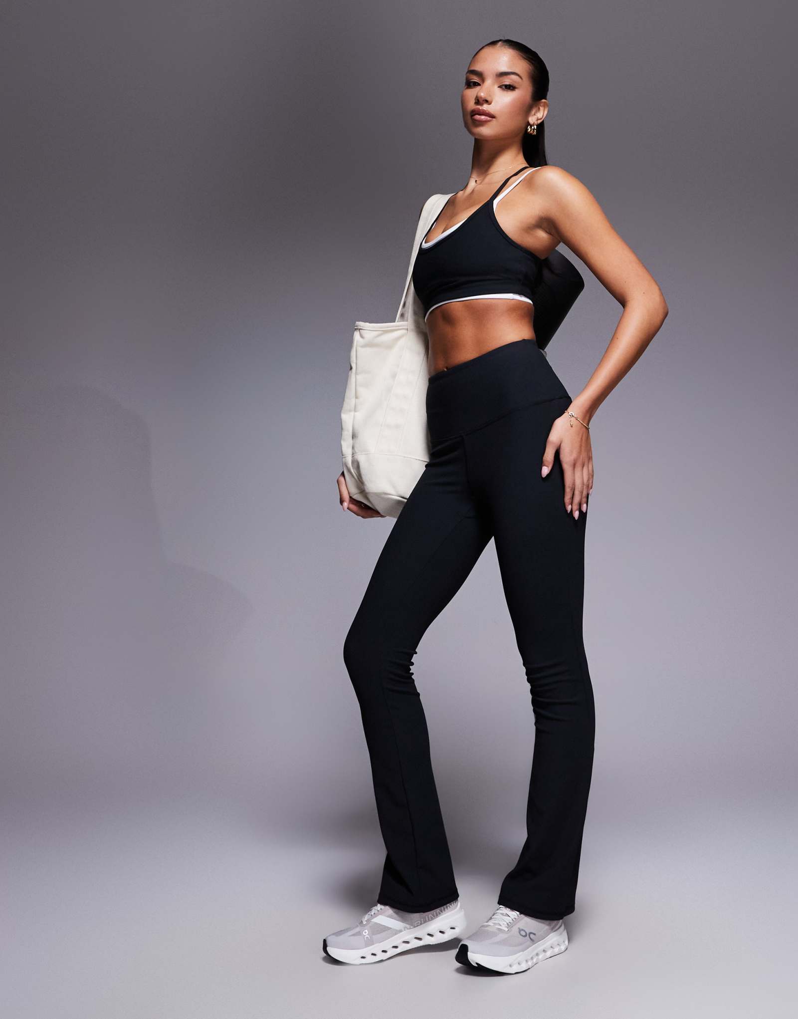 4505 облегающие леггинсы для йоги с завышенной талией из трикотажа в рубчик черного цвета