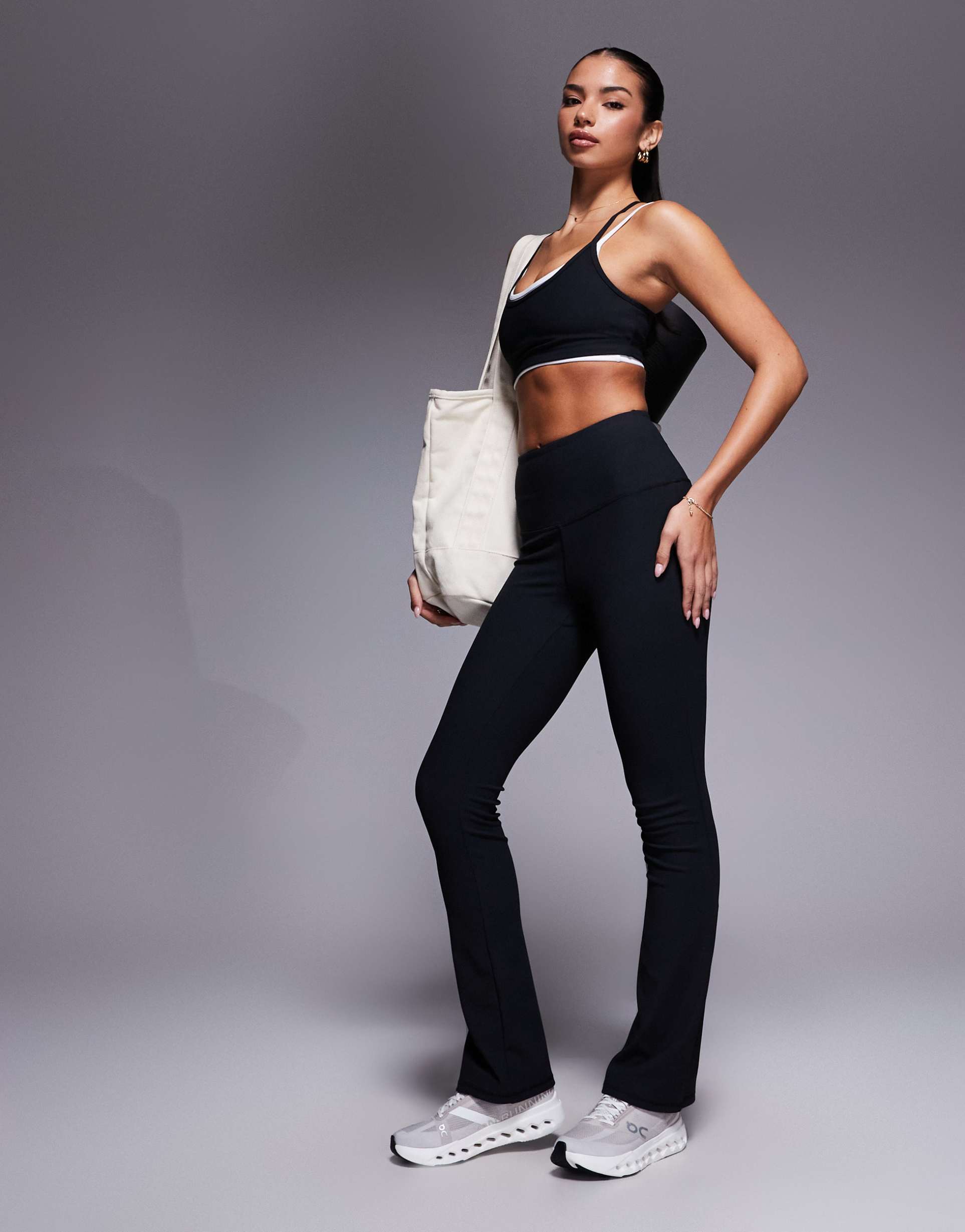 4505 micro rib knit slim kick high waist yoga leggings in black
