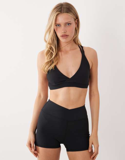 4505 micro rib light support strappy sports bra with removable padding in black, 2 of 4