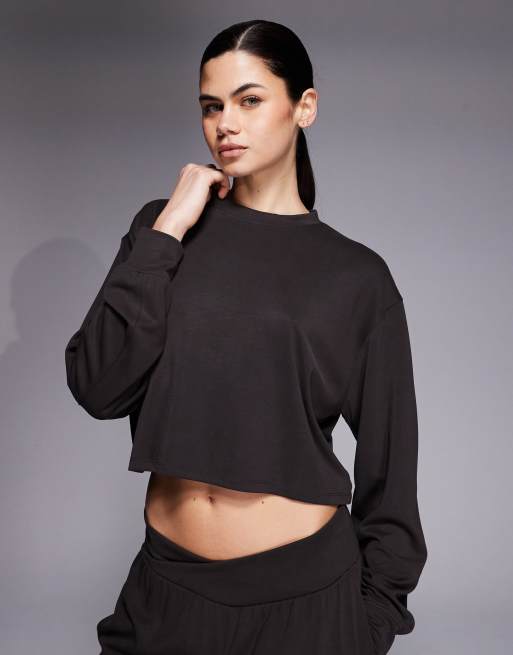 4505 modal blend ultra soft boxy crop sweatshirt in mocha, 4 of 4