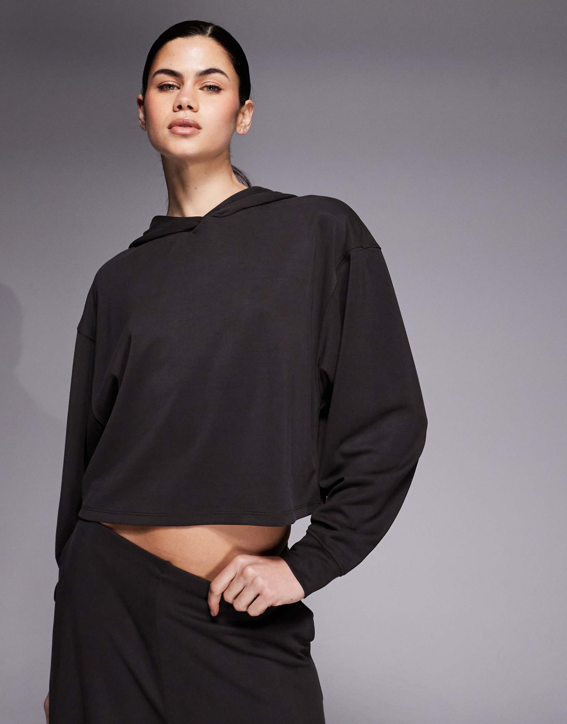 4505 modal blend ultra soft boxy cropped hoodie in mocha