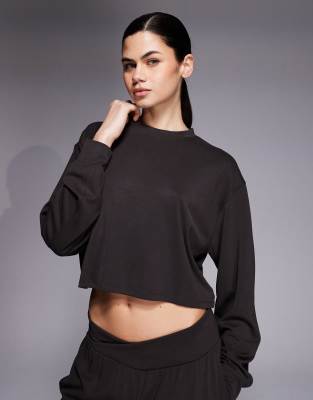 4505 Modal Blend Ultra Soft Boxy Cropped Sweatshirt In Brown