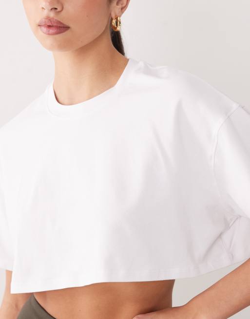 4505 modal blend ultra soft cropped performance t-shirt in white, 3 of 4