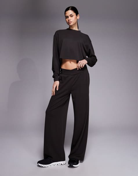 4505 modal blend ultra soft wide leg dance pant with wrap waist in mocha - view 1