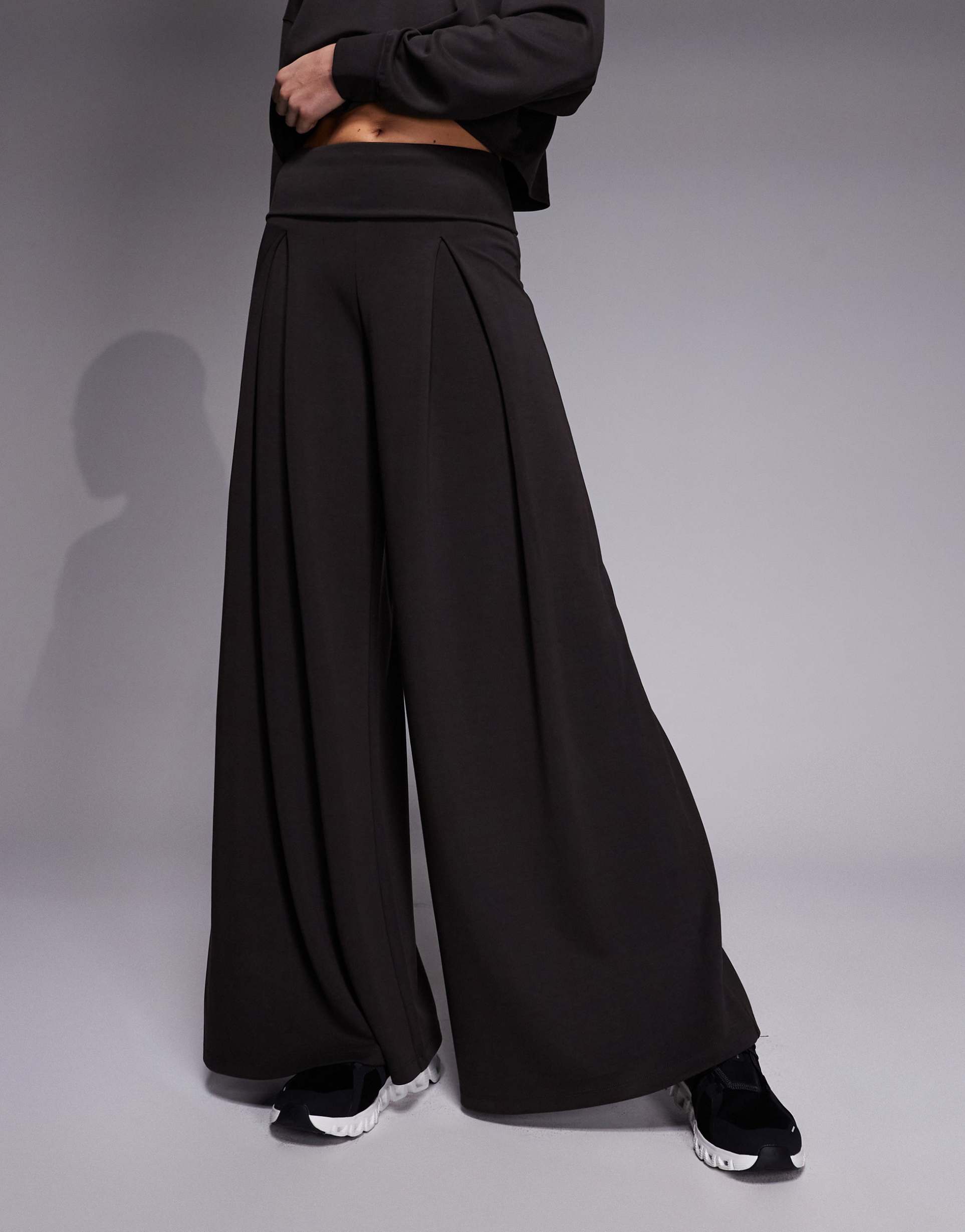 4505 modal blend ultra soft wide leg dance pants with fold over waist in mocha