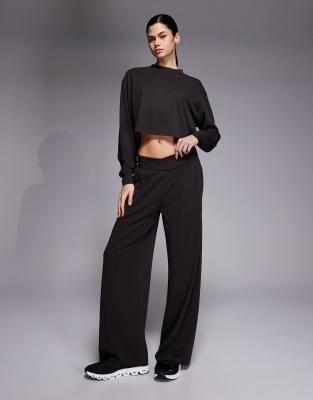4505 Modal Blend Ultra Soft Wide Leg Dance Pants With Fold Over Waist In Black