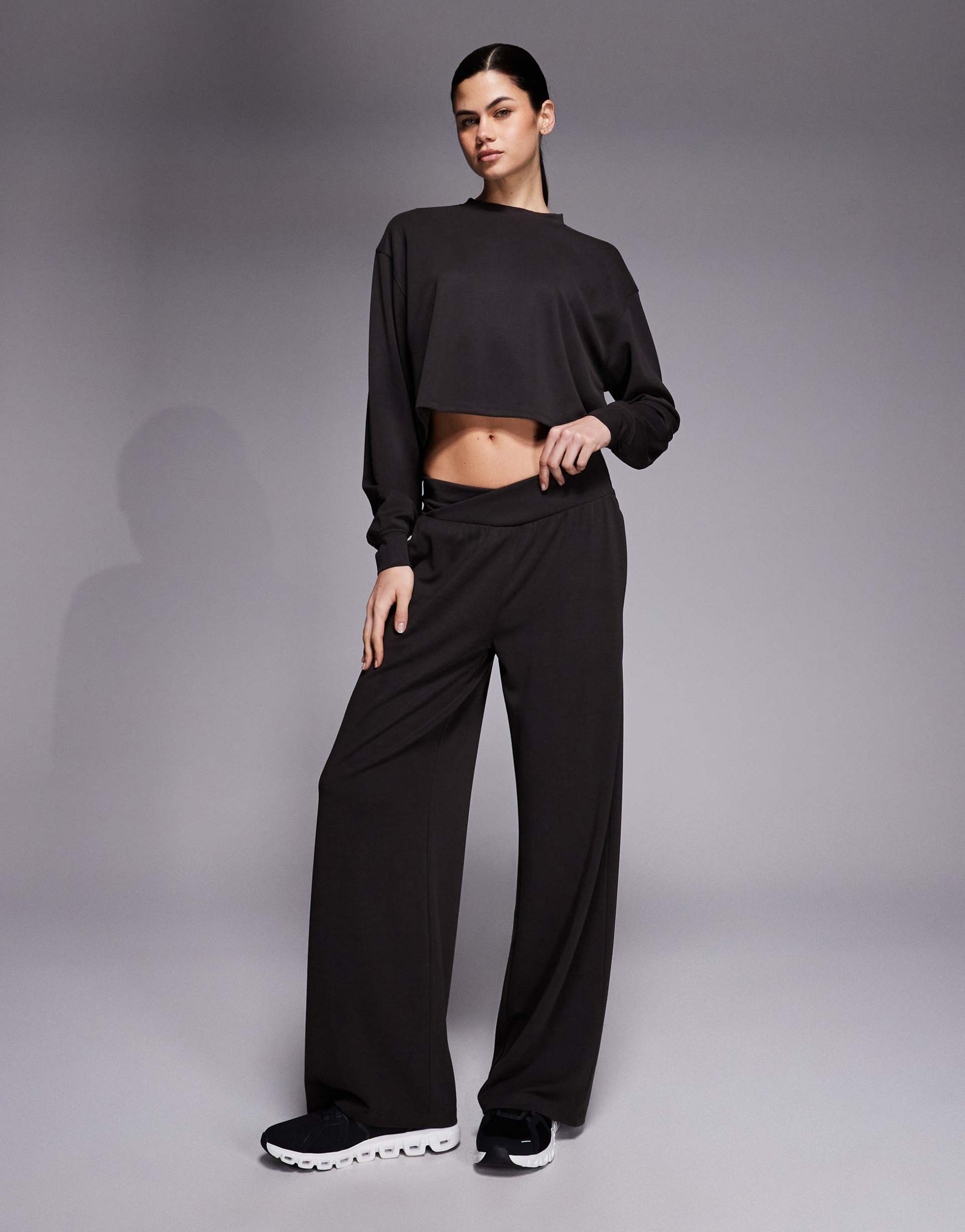4505 modal blend ultra soft wide leg dance pants with wrap waist in mocha