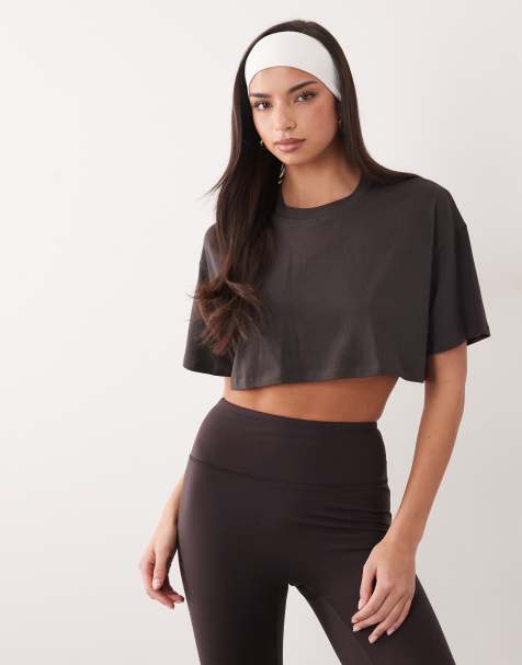 4505 - Mokkabrun cropped performance-T-shirt i ultrablød modalblanding - view 1