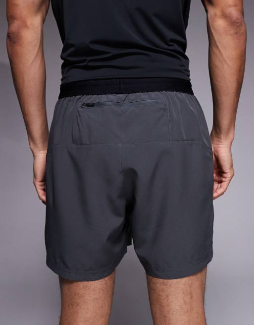 4505 – Mörkgrå löparshorts med elastisk midja och mobilficka med dragkedja, 5 tum, 4 av 5