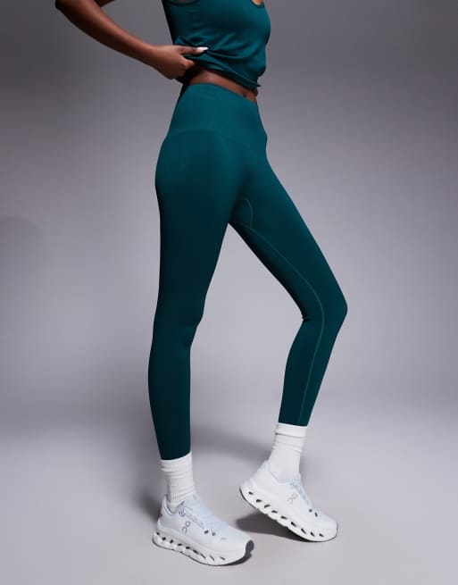 4505 – Mörkt blågröna träningsleggings i seamless design med hög midja, 2 av 5