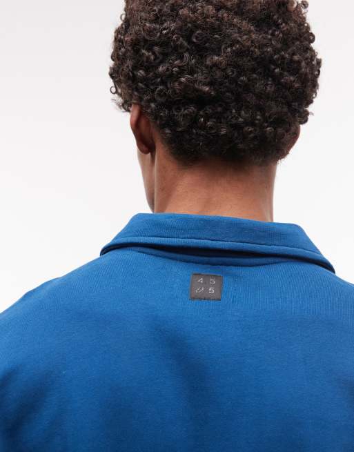 4505 - Mørkeblå oversized polo-sweatshirt i bomuld med hurtigttørrende finish, 4 af 5