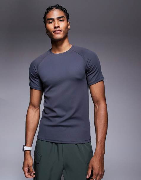 4505 - Mørkegrå og tætsiddende trænings-T-shirt med ribber - view 1