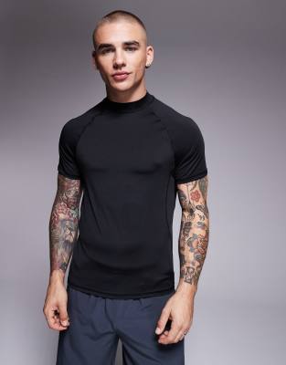4505 muscle fit seam detail quick dry base layer t-shirt with mock neck in black