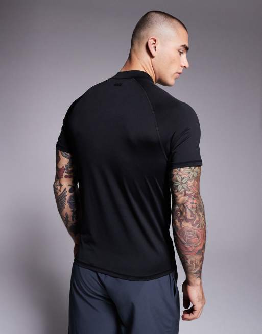 4505 muscle fit seam detail quick dry base layer t-shirt with mock neck in black