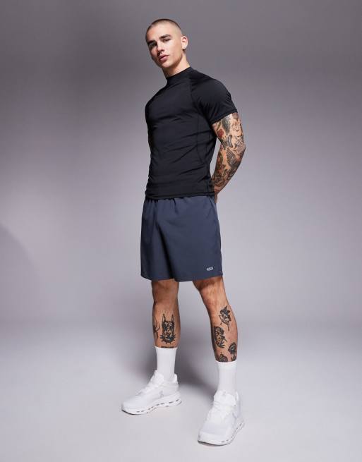4505 muscle fit seam detail quick dry base layer t-shirt with mock neck in black