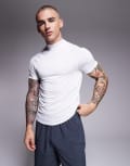 [ASOS] 4505 muscle fit seam detail quick dry base layer t-shirt with mock neck in white 2XL White