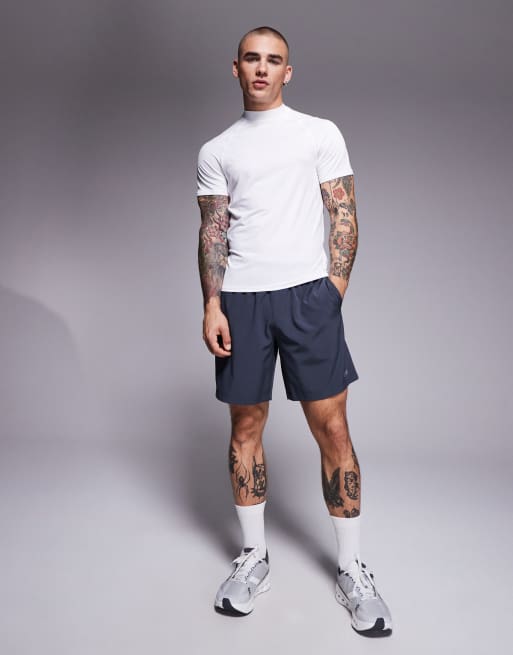 4505 muscle fit seam detail quick dry base layer T-shirt with mock neck in white