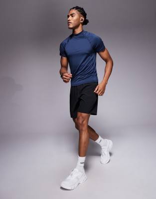 4505 Muscle Fit Seam Detail Quick Dry Training Base Layer With Mock Neck In Blue