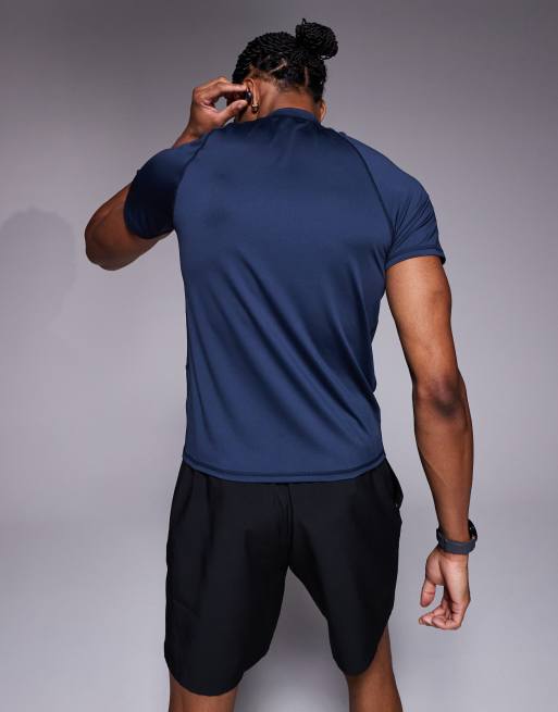 4505 muscle fit seam detail quick dry training base layer with mock neck in navy, 3 of 5