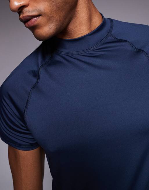 4505 muscle fit seam detail quick dry training base layer with mock neck in navy, 5 of 5