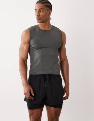 4505 Muscle Fit Training Tank Top With Quick Dry Finish In Gray
