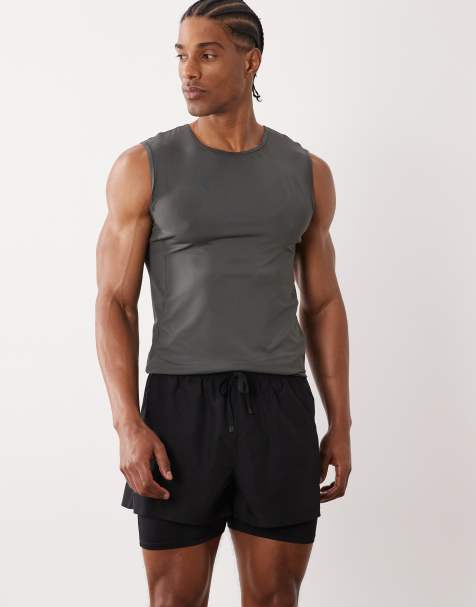 4505 muscle fit training tank top with quick-dry finish in dark grey - view 1