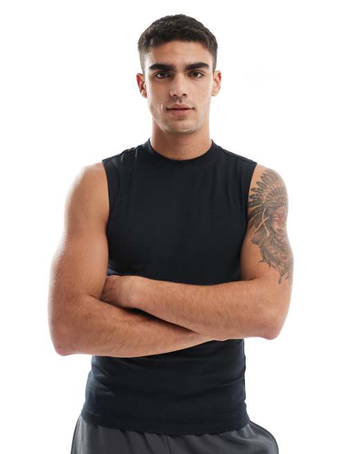 4505 - Muscle fit trainingstanktop met geborstelde afwerking in zwart