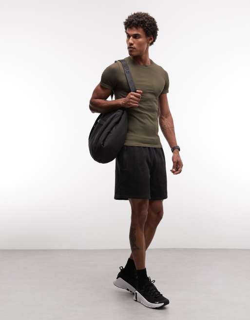 4505 - Naadloos geribbeld muscle fit trainingsshirt in olijfgroen, 3 van 5